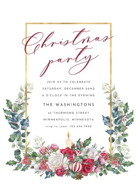 Golden frame and candle - christmas invitation