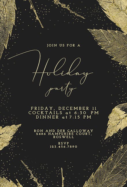 Golden winter leaves - Christmas Invitation