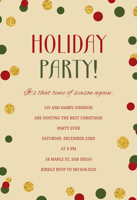 Holiday Dots - Christmas Invitation Template (Free) | Greetings Island