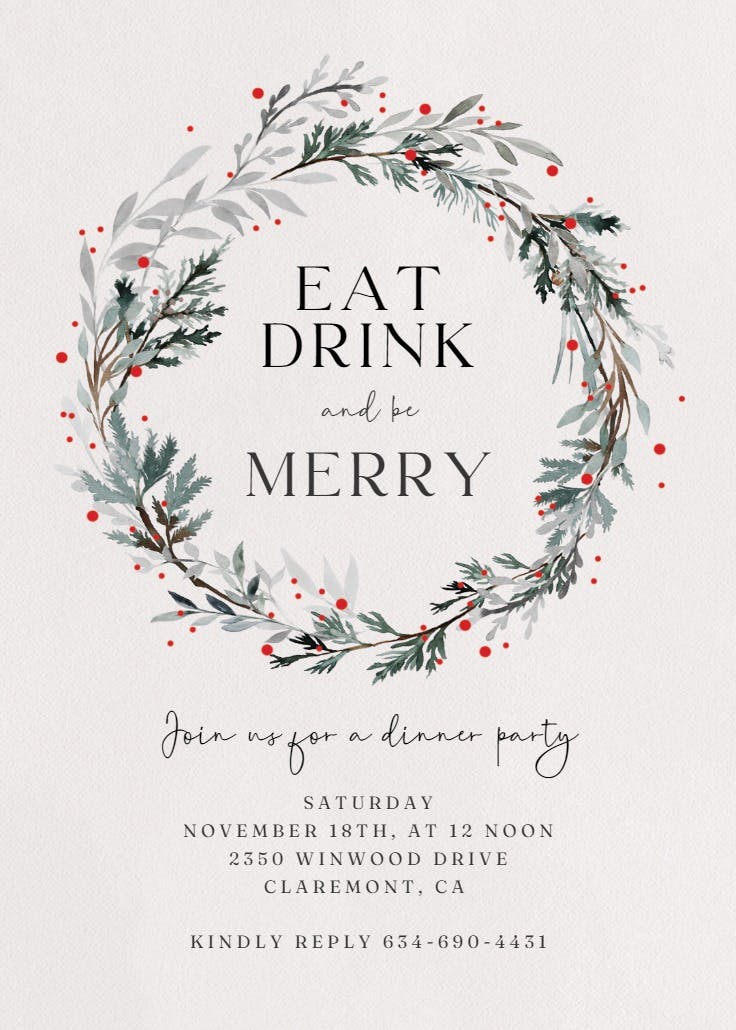 Holiday wreath - christmas invitation