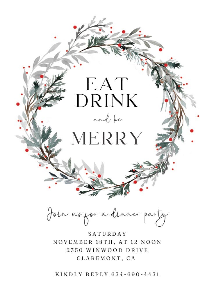 Holiday wreath - christmas invitation