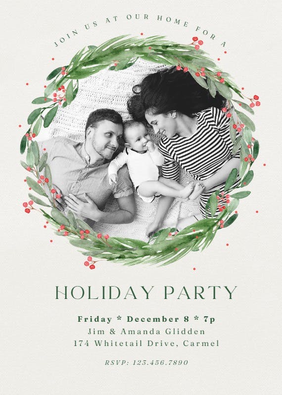 Holly wreath - holidays invitation