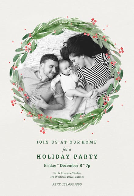 Holly wreath - Christmas Invitation