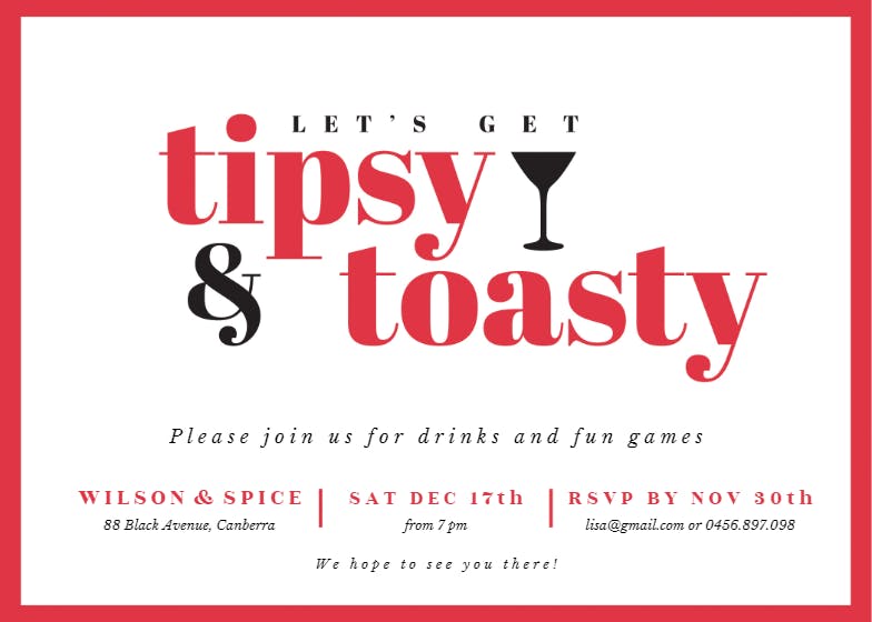 Let's get tipsy and toasty - christmas invitation