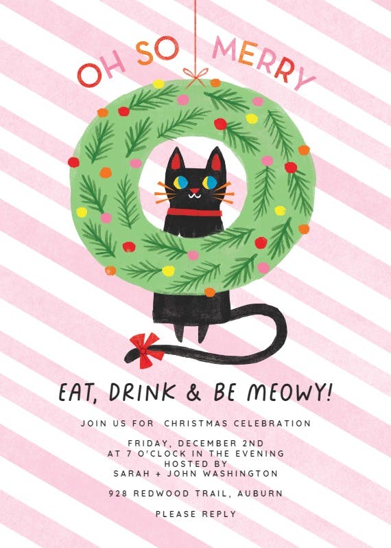 Merry cat - christmas invitation