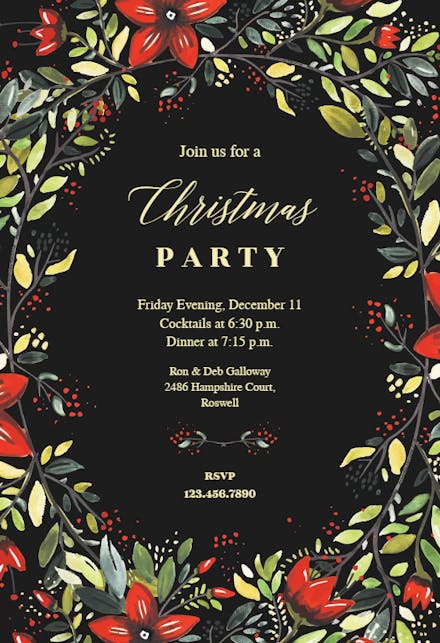 Merry Wreath - Christmas Invitation Template (Free) | Greetings Island