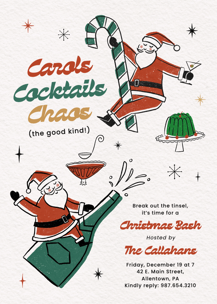 Mid-century santa - invitación para día festivo