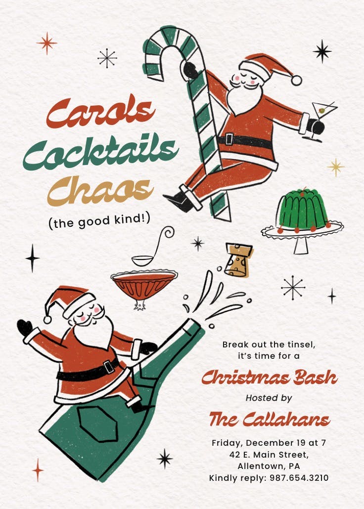 Mid-century santa - christmas invitation