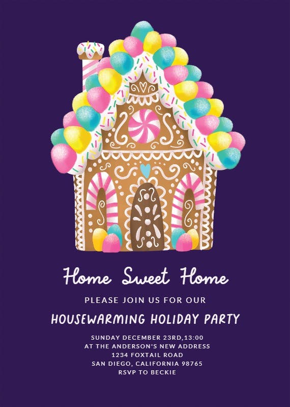 Pastel candy house -  invitación para inauguración de casa nueva