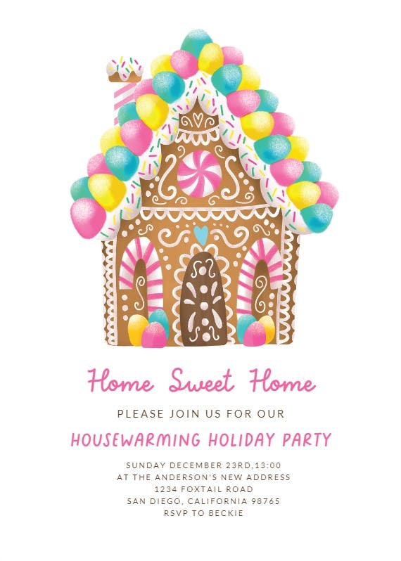 Pastel candy house - party invitation