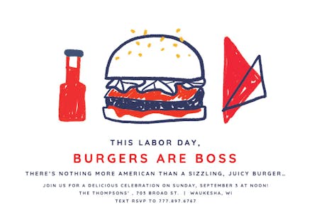 Patriotic burgers - labor day invitation