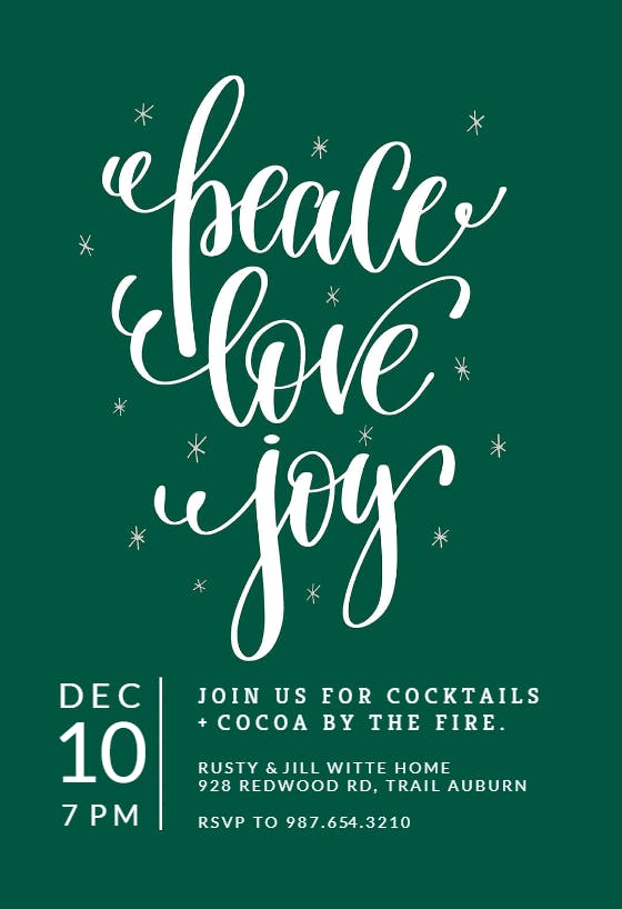 Peace love joy - christmas invitation