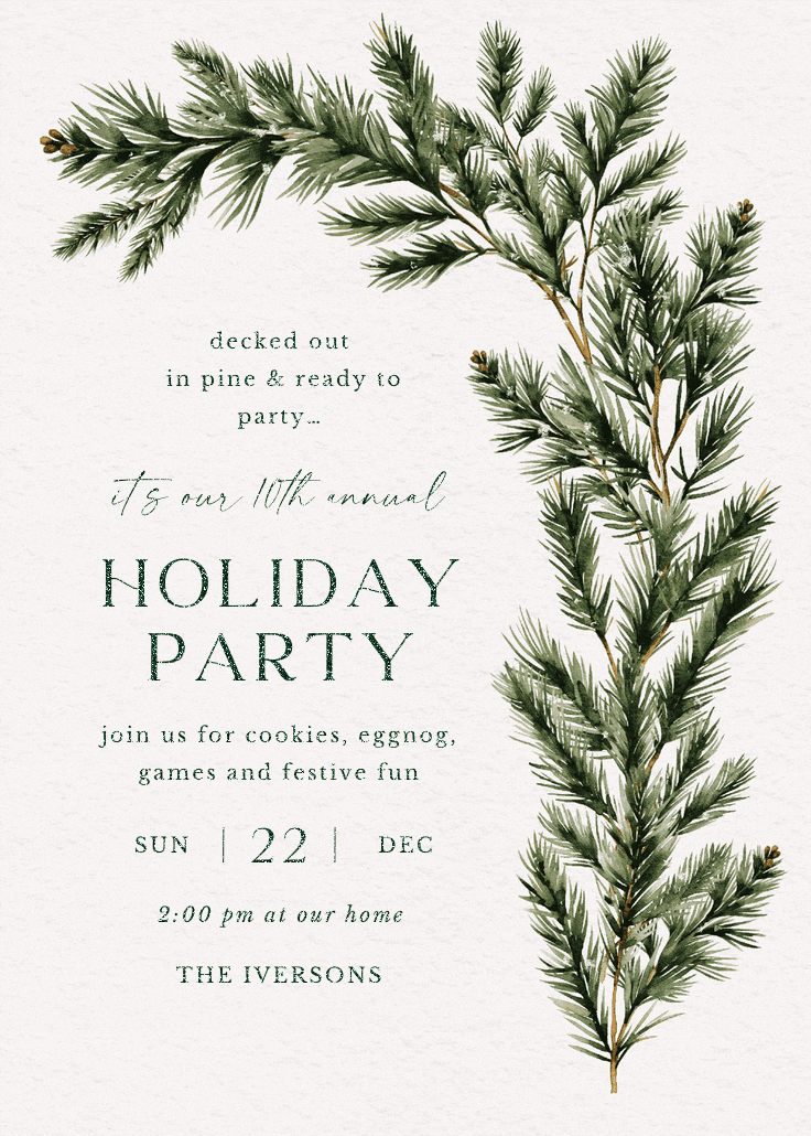 Pine sprigs - invitación de navidad