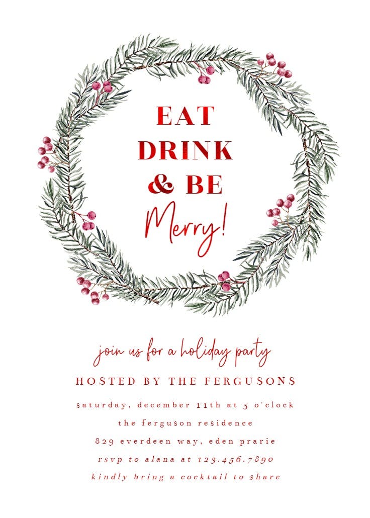 Pine wreath - christmas invitation