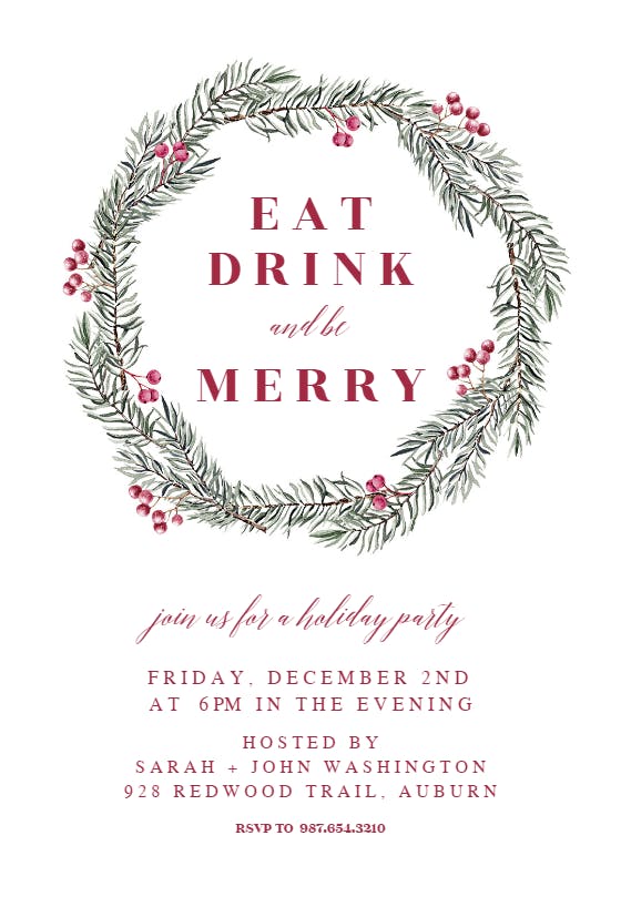 Pine wreath - printable party invitation