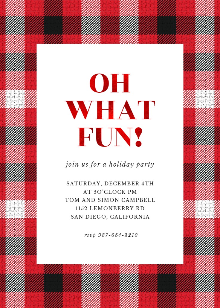 Plaid - Holidays Invitation Template (Free) | Greetings Island