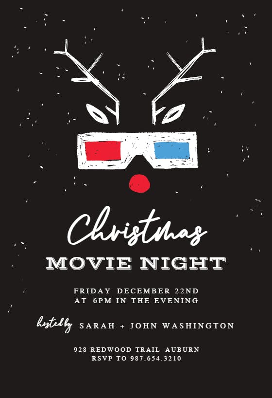 Rudolph movie night -  invitación de navidad