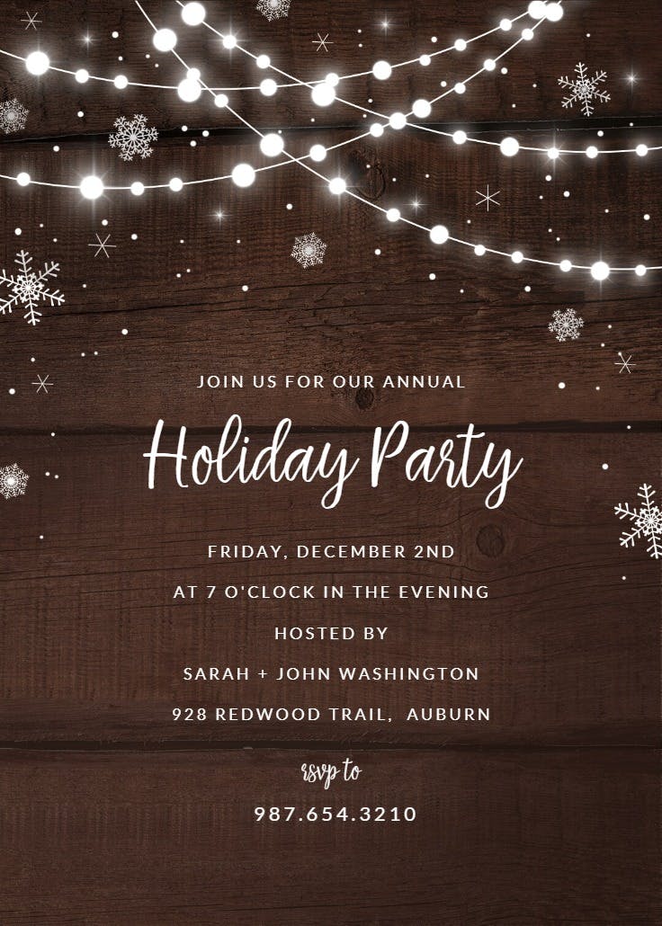 Rustic lights & snow - holidays invitation