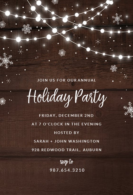 Rustic lights & snow - printable party invitation