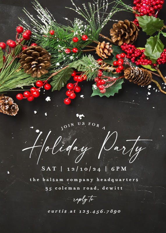 Rustic pine wreath - party invitation