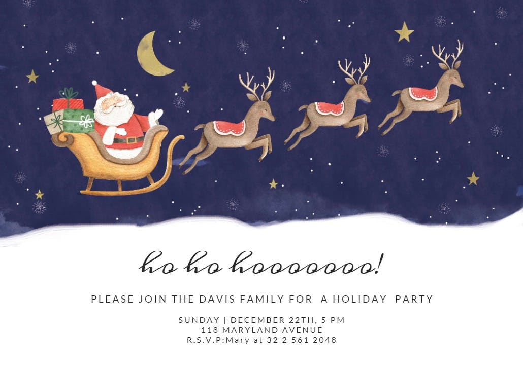 Santa and sleigh - christmas invitation