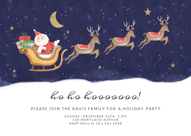 Santa and sleigh - christmas invitation