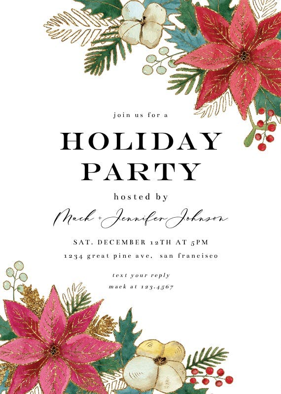 Shiny poinsietta - printable party invitation