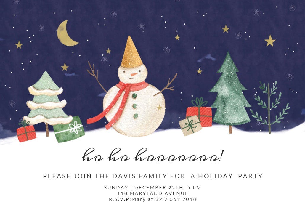 Snowman & gifts - christmas invitation