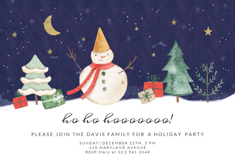 Snowman & gifts - christmas invitation