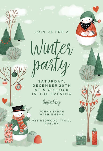 Snowman ready for party - Christmas Invitation