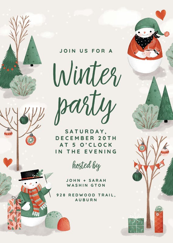 Snowman ready for party - christmas invitation