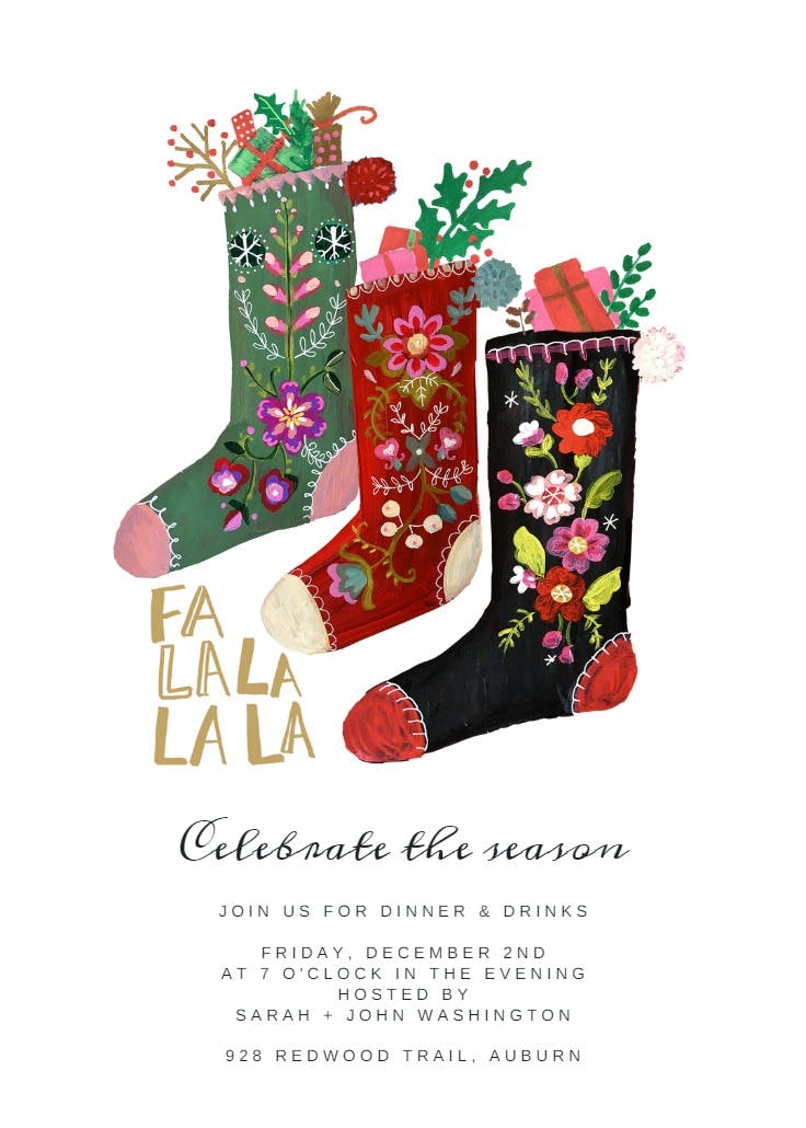 Stockings falalalala - christmas invitation