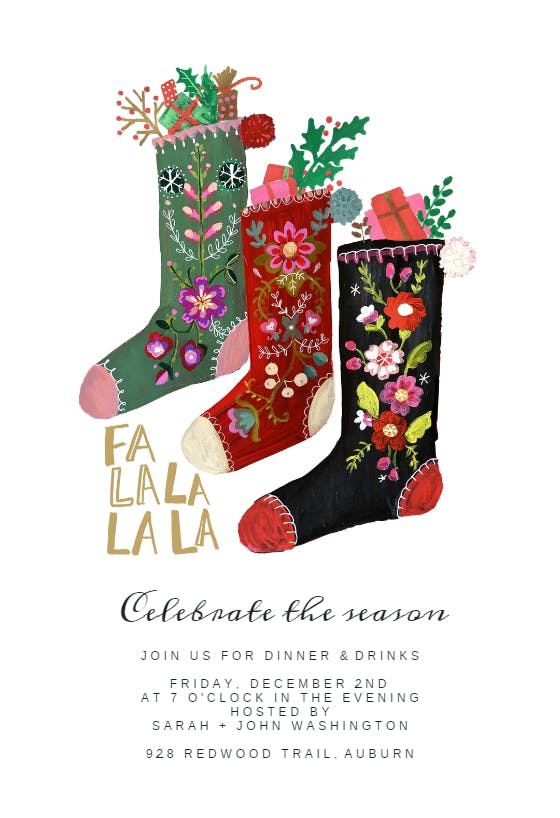 Stockings falalalala - christmas invitation