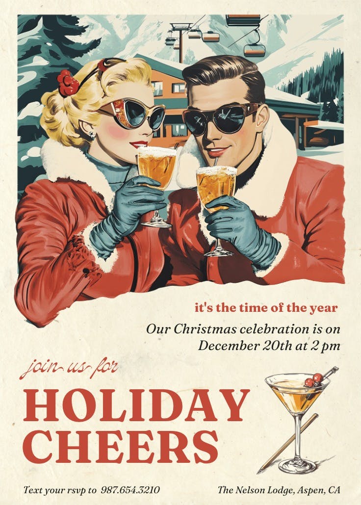 Vintage holiday cheers - invitación de navidad