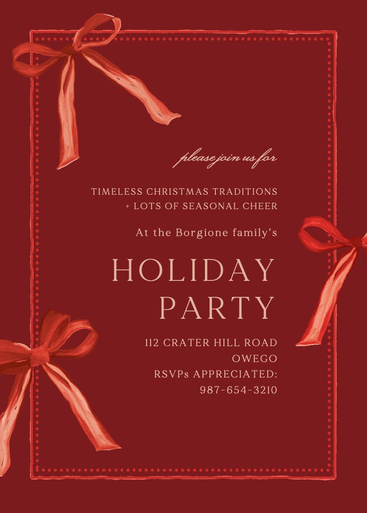 Watercolor bows - holidays invitation