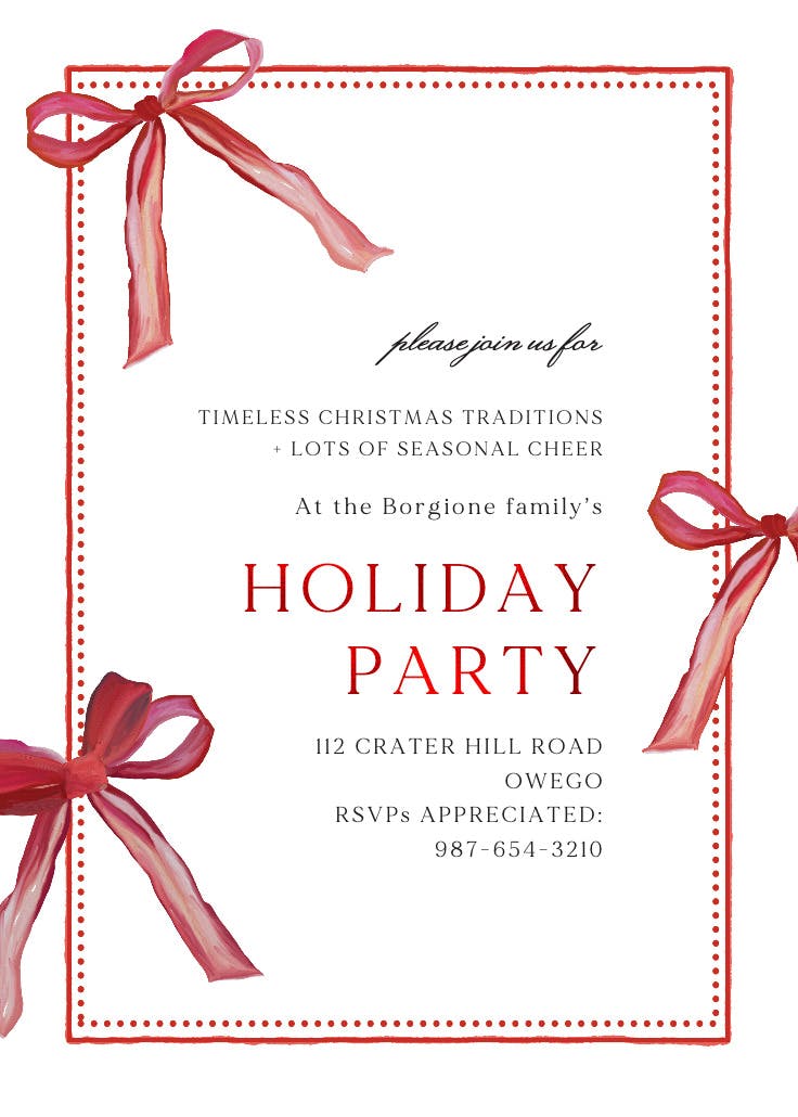 Watercolor bows - christmas invitation