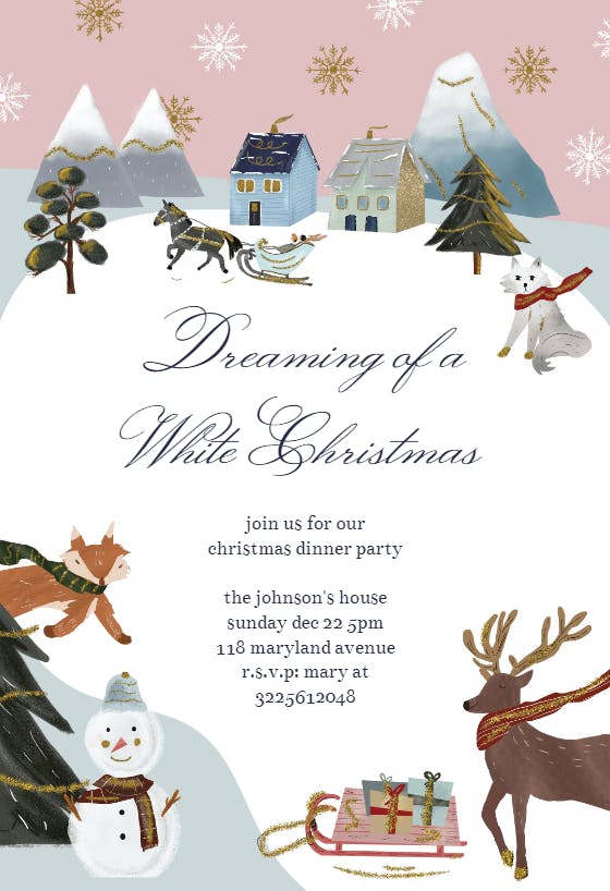 White christmas -  invitación para fiesta con cena