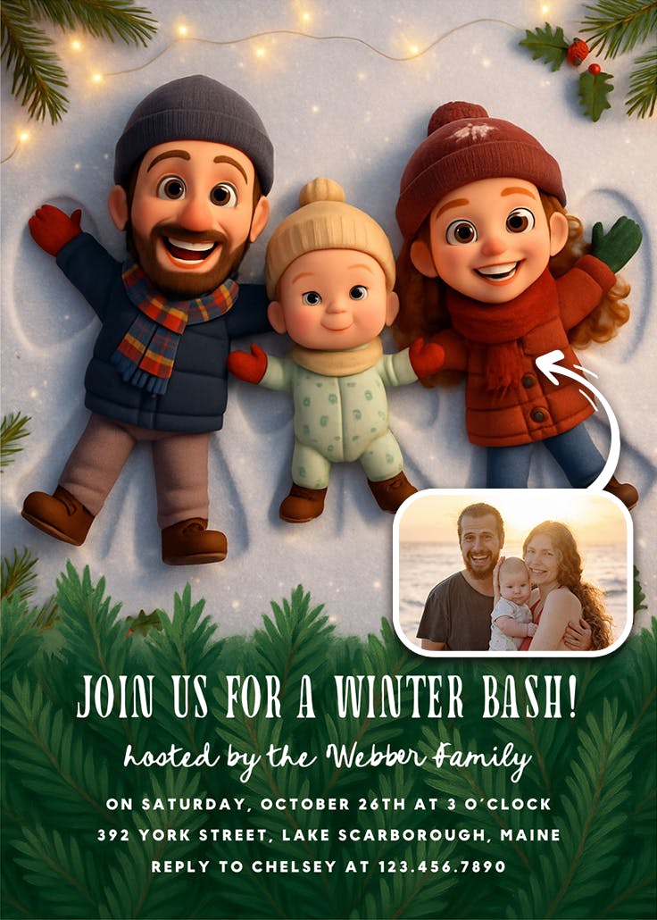 Winter snow angel - invitación de navidad