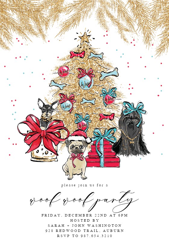 Woof party -  invitación de navidad