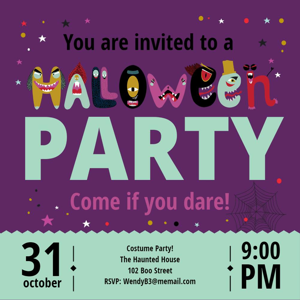 Alpha-bite invite - halloween party invitation
