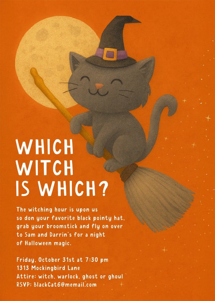 Black hats and broomsticks - halloween party invitation