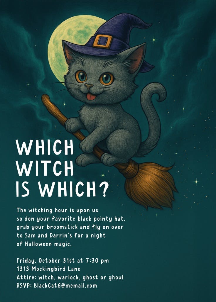 Black hats and broomsticks - halloween party invitation