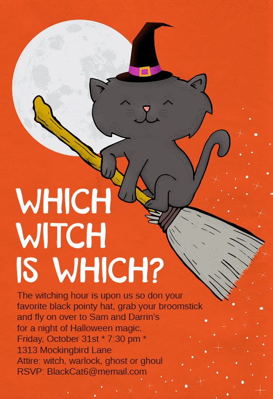 Black hats and broomsticks - halloween party invitation