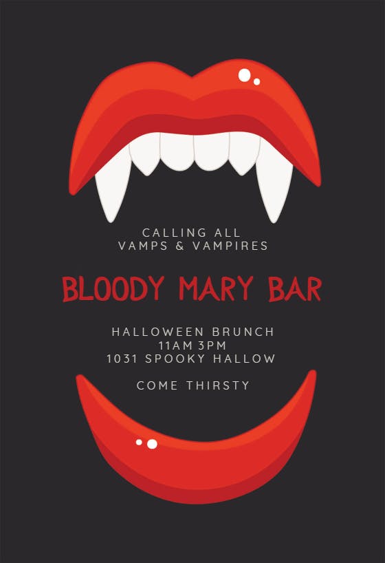 Bloody mary bar - halloween party invitation