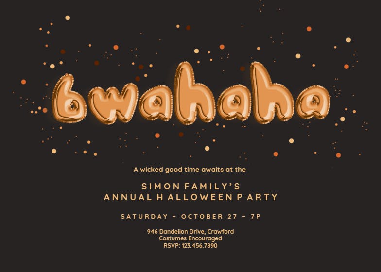 Bwahaha balloons - holidays invitation