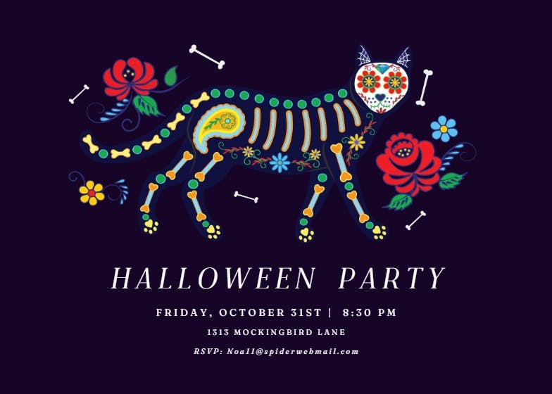 Cat skeleton - halloween party invitation