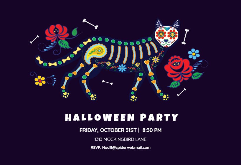 Cat skeleton - halloween party invitation
