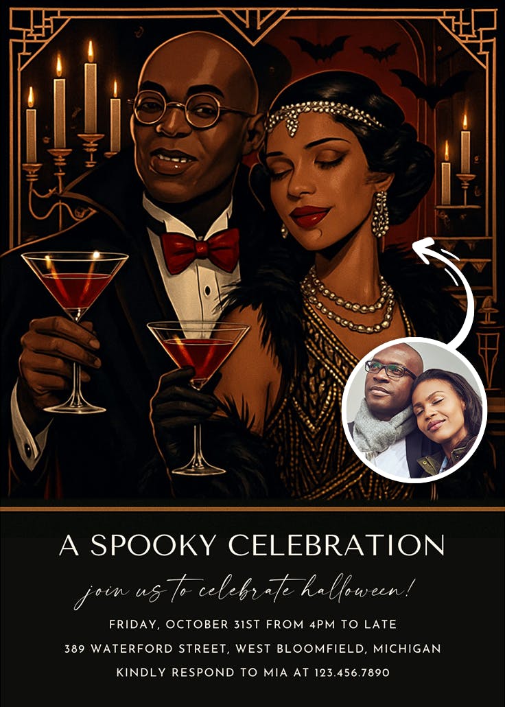 Glamorous vampire portrait - halloween party invitation
