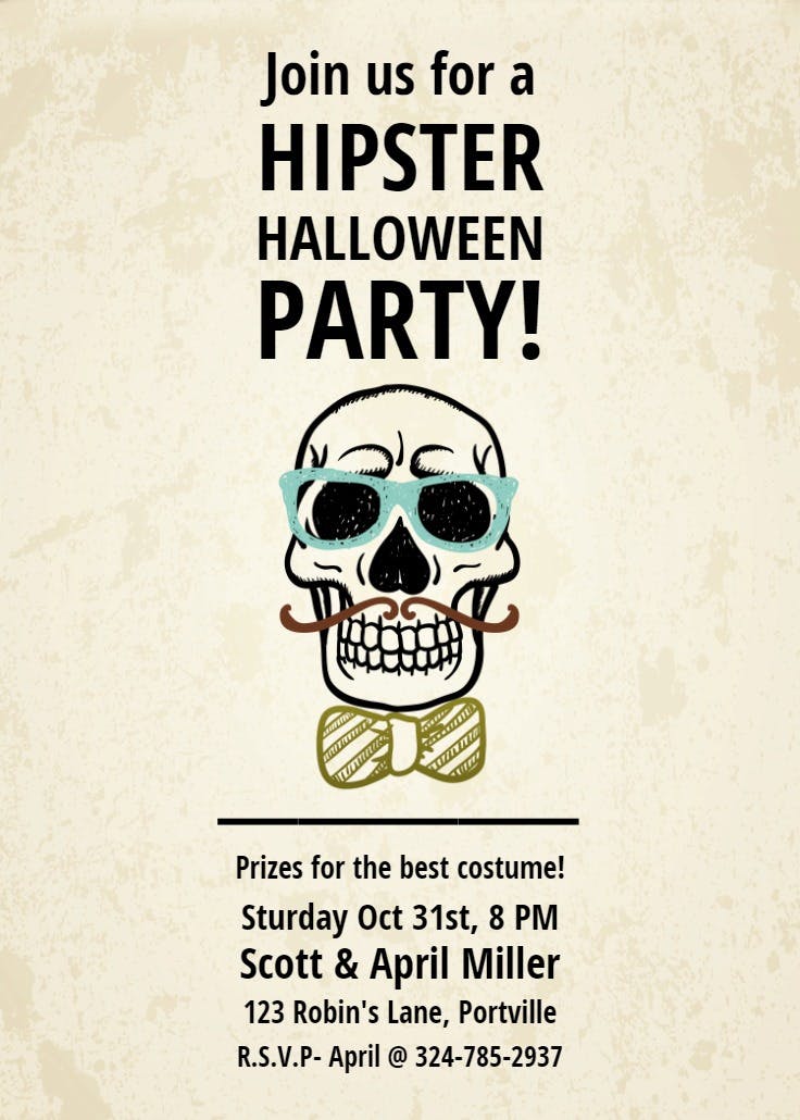 Hipster party - halloween party invitation