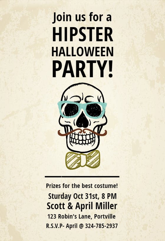 Hipster party - halloween party invitation